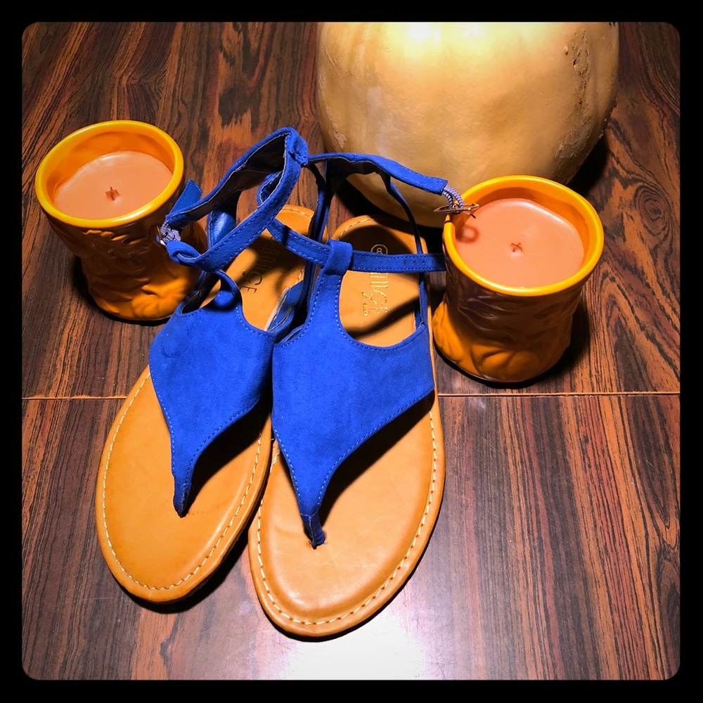 Blue synthetic suede (ultrasuede) sandals